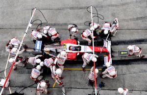 Timo Glock makes a pitstop, Malaysia, 2009