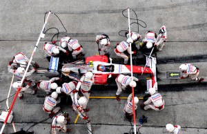 Timo Glock makes a pitstop, Malaysia, 2009