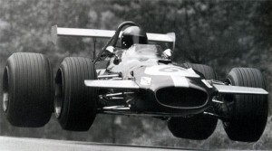 Jack Brabham getting airborne at the Nurburgring's Flugplatz